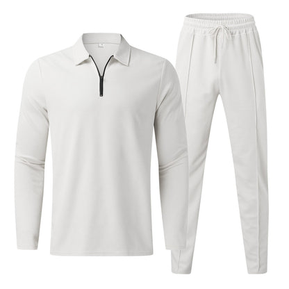 Herren-Trainingsanzug, weiß, Langarm, Reißverschluss, Jogginghose, Sportbekleidung, bequem.