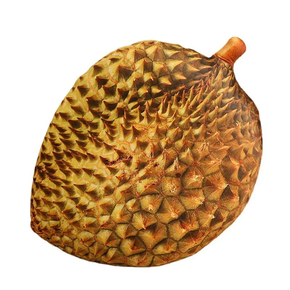 Kissen in Form einer Durianfrucht, realistisch, gelb-braun, Dekoration, Geschenkidee.