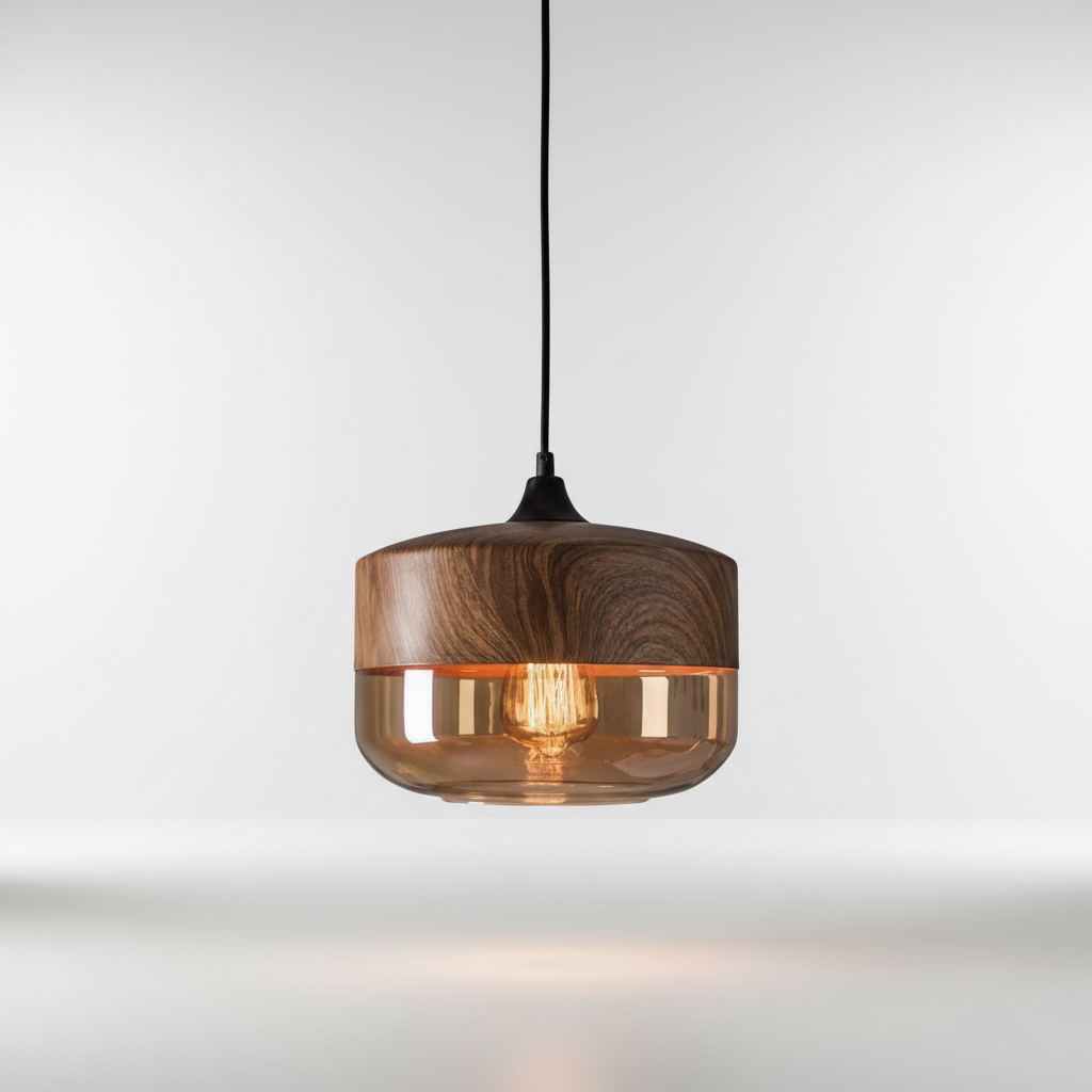 Skandinavische Holzglas Hängeleuchte - ScandiSphere