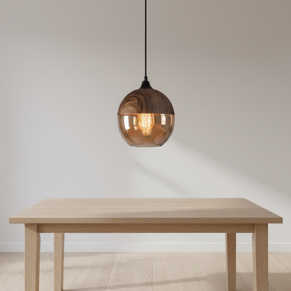 Skandinavische Holzglas Hängeleuchte - ScandiSphere