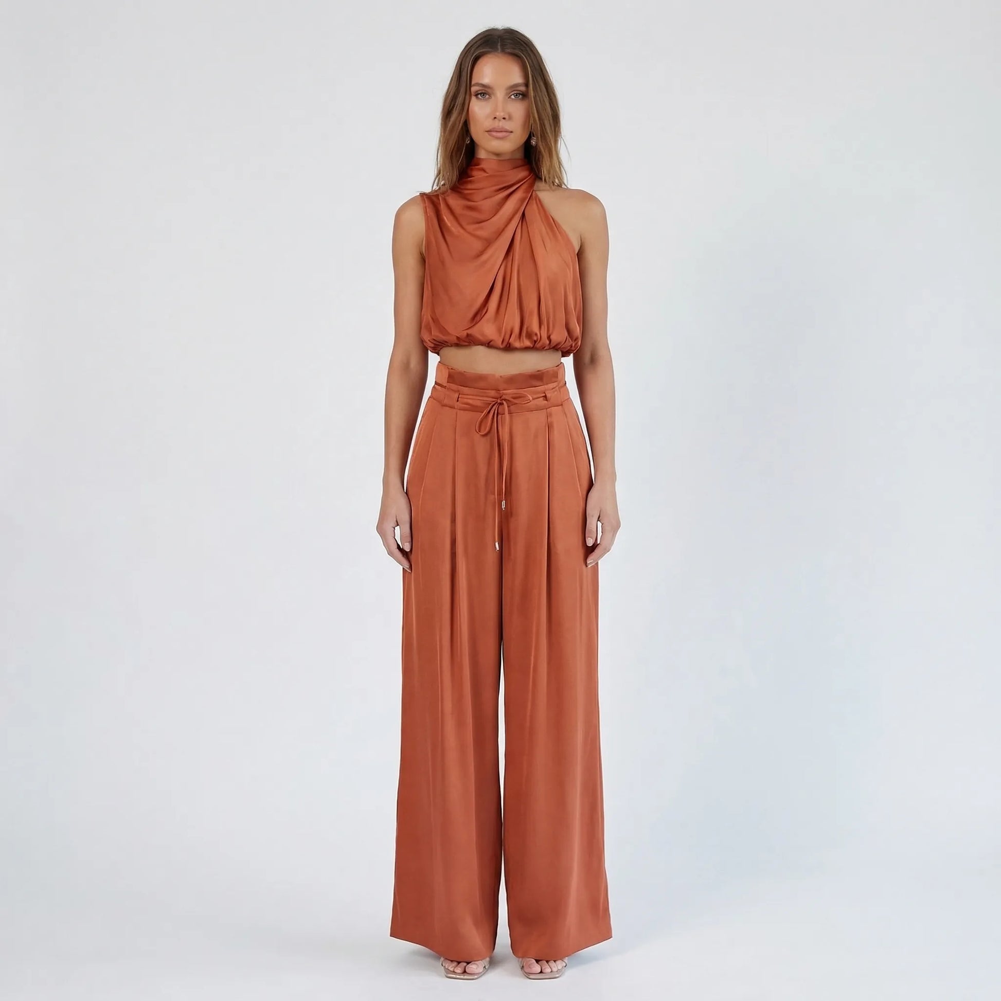 Sleeveless Halter Neck Wide-Leg Outfit - Tiffany