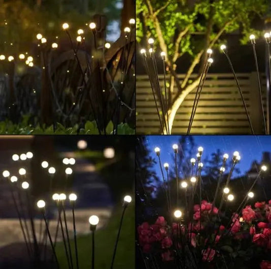Solarbetriebene Gartenleuchten, Erdspieß, LED, Außenbeleuchtung, stimmungsvoll, energiesparend.