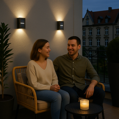 SolarGlow™ LED Solar Wandlampen – Kabellos, Wetterfest & Stimmungsvolles Licht für Außenbereiche