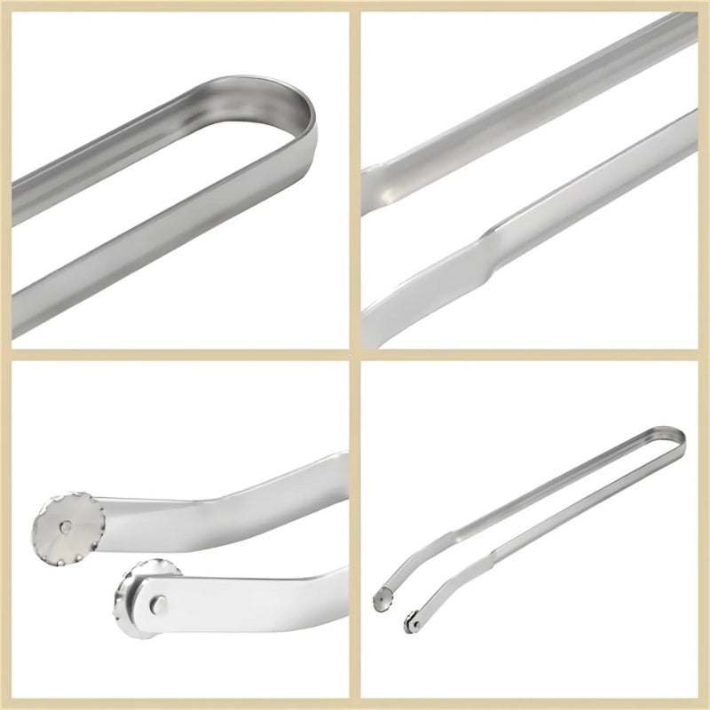 Edelstahl Grillzange, silber, langlebig, rutschfest, ideal für Grillen und Kochen.