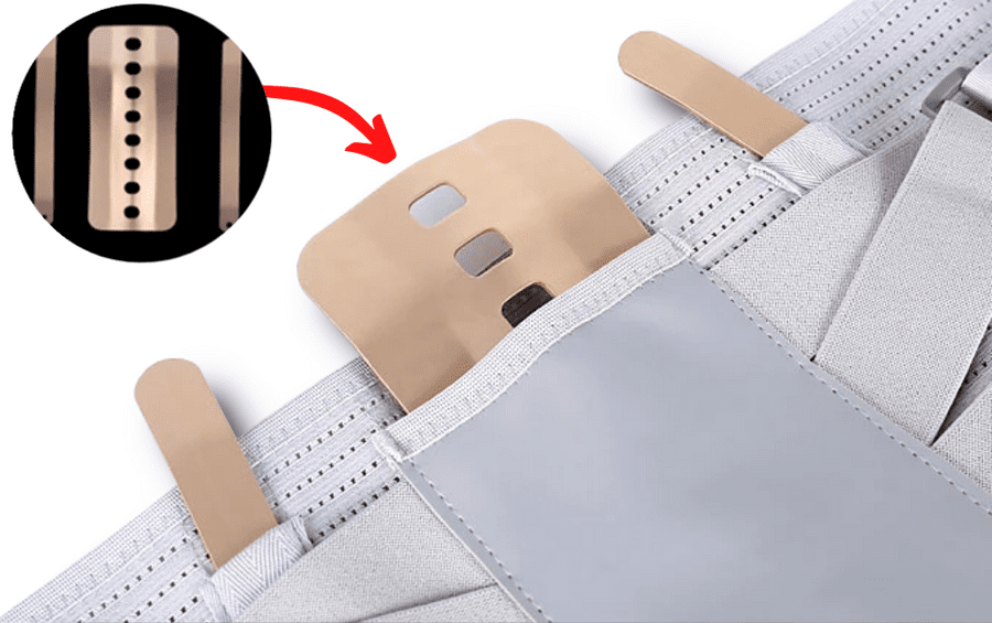 Stahlplatte Einsatz für Rückenstütze, beige, elastisch, orthopädische Unterstützung, Detailansicht.