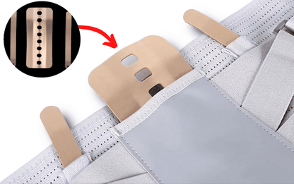 Stahlplatte Einsatz für Rückenstütze, beige, elastisch, orthopädische Unterstützung, Detailansicht.
