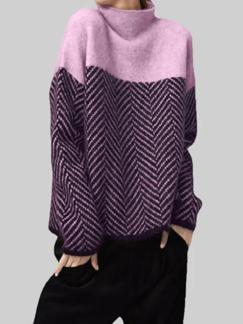 Damenpullover, lila-rosa, halbhoher Kragen, Strick, Herbst/Winter, koreanische Mode.
