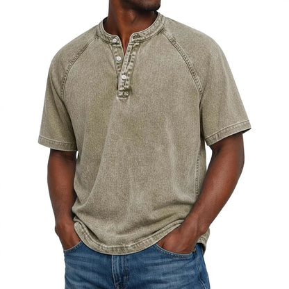 Men's Short-Sleeve Henley | Vintage Washed Button Tee 9