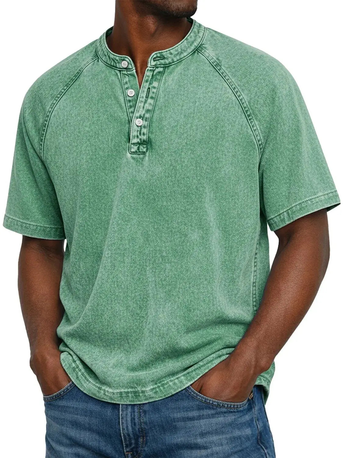 Men's Short-Sleeve Henley | Vintage Washed Button Tee 15