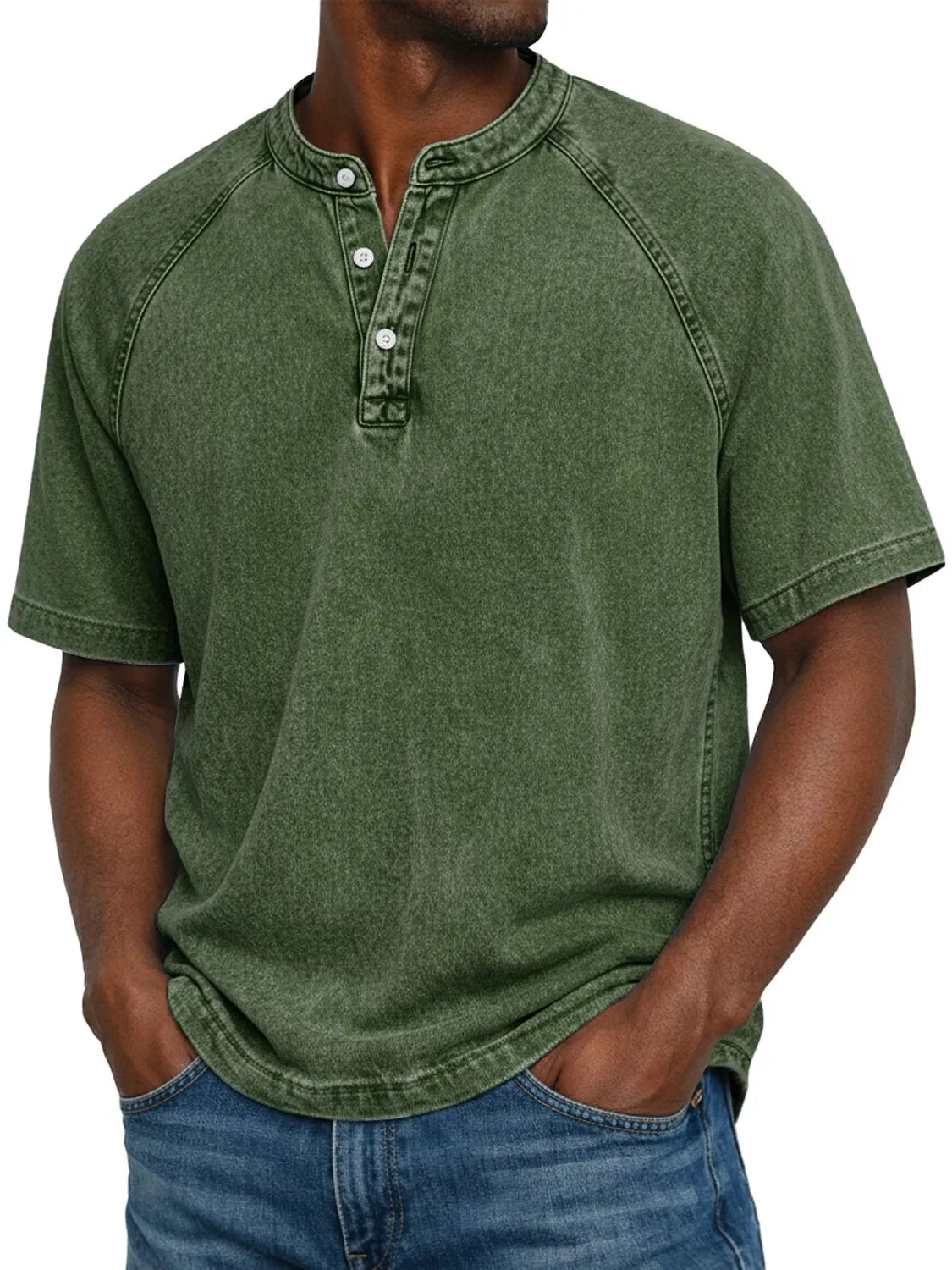 Men's Short-Sleeve Henley | Vintage Washed Button Tee 16