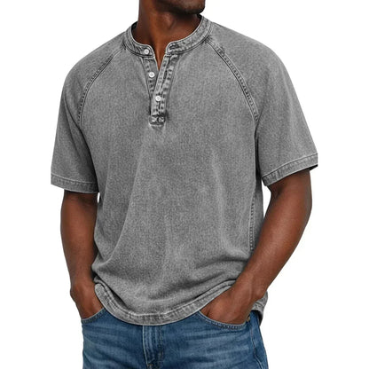 Men's Short-Sleeve Henley | Vintage Washed Button Tee 7