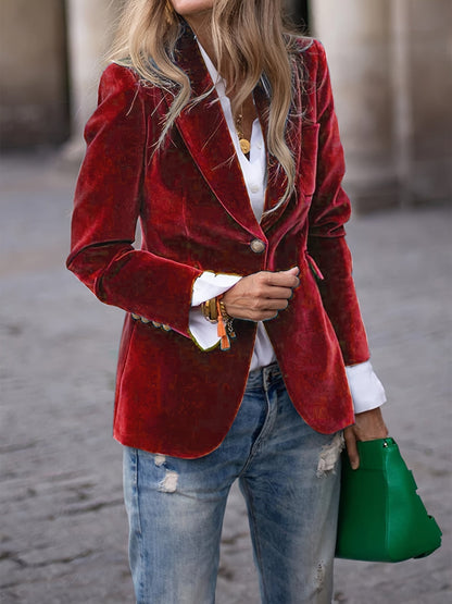 Tailored Velvet Blazer With Gold Buttons - Laura
