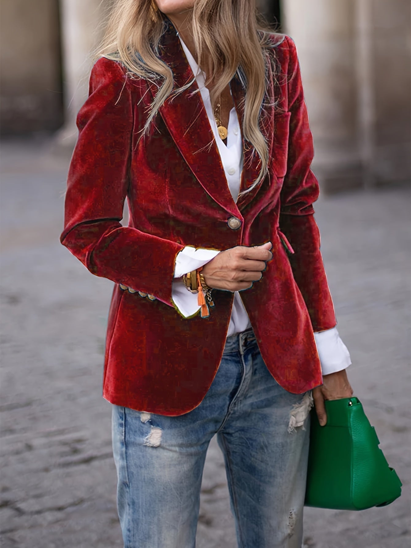 Tailored Velvet Blazer With Gold Buttons - Laura
