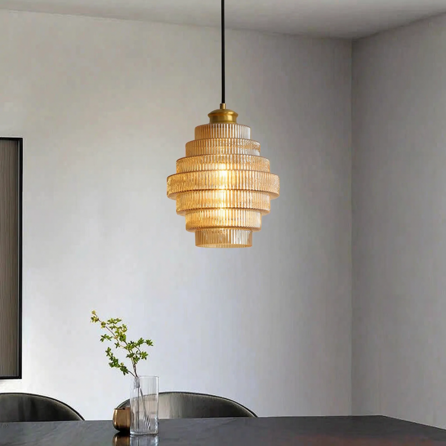 Tiered Ribbed Glass Pendant Lamp -  Tierluxe