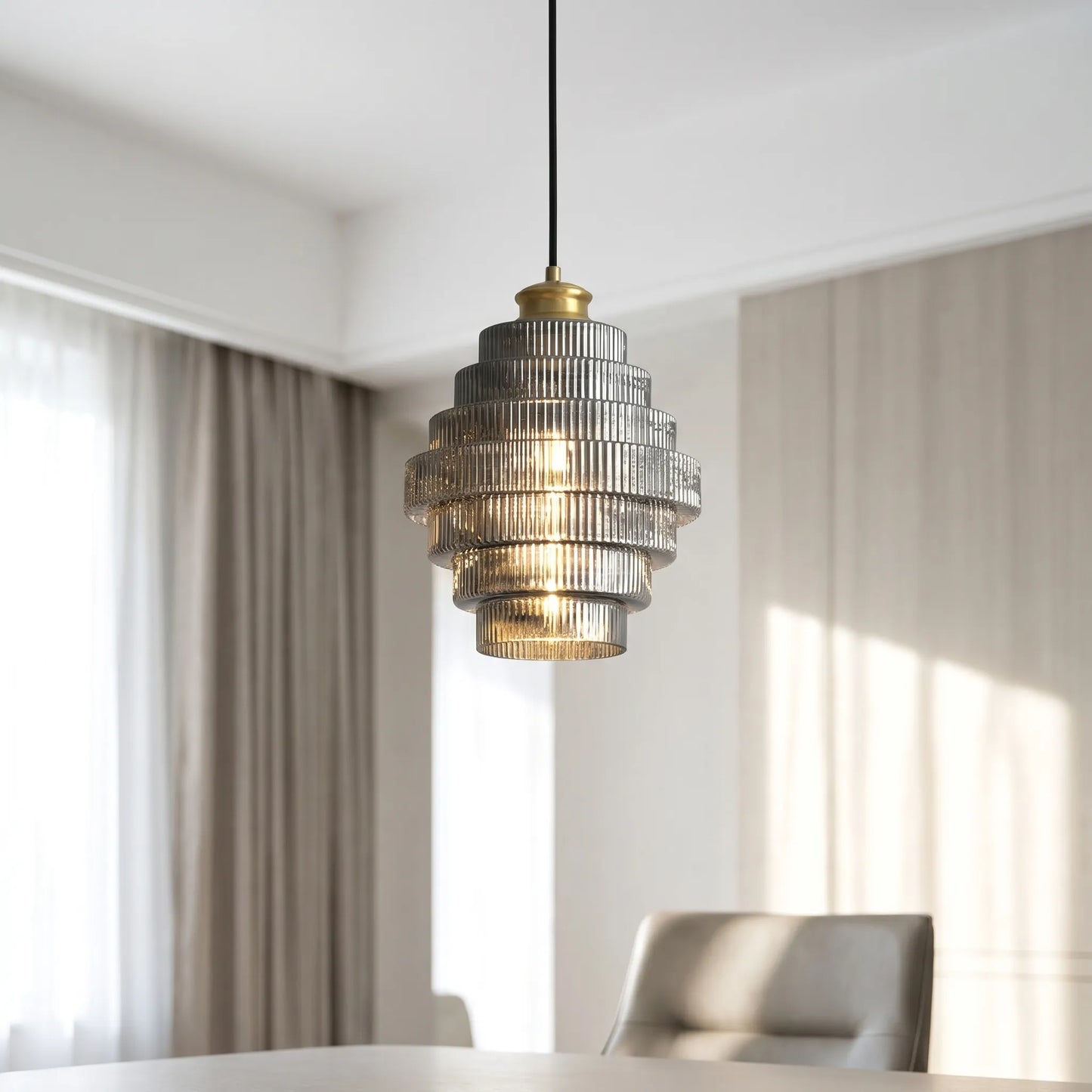 Tiered Ribbed Glass Pendant Lamp -  Tierluxe