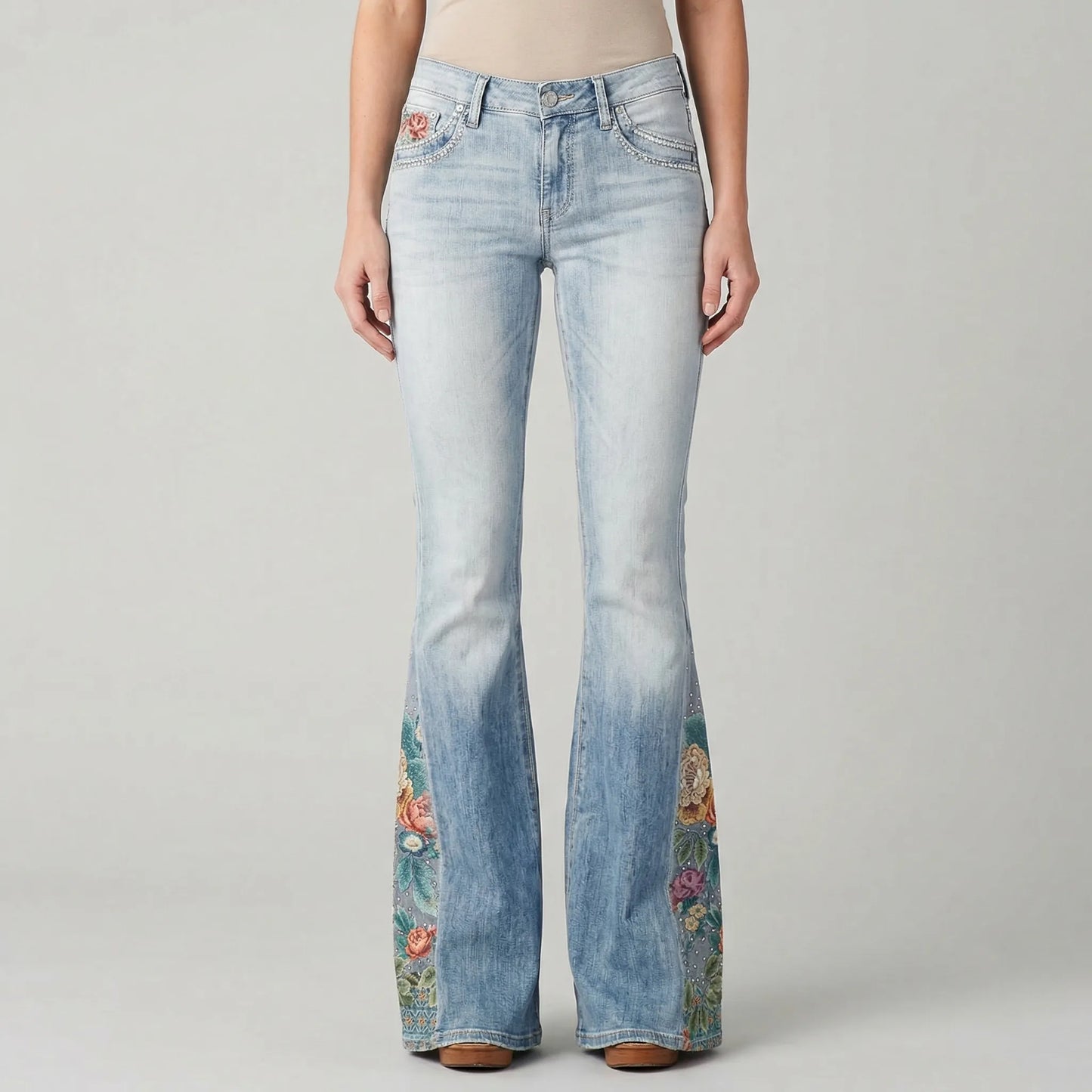 Uitlopende Jeans Met Bloemenprint - Janie