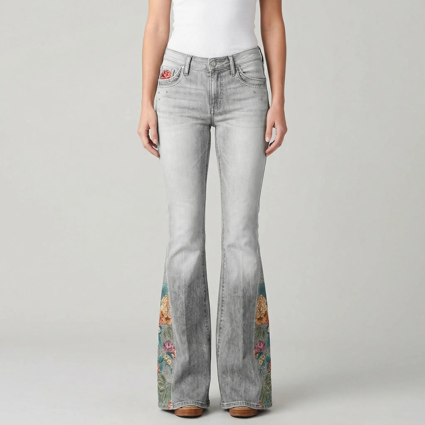 Uitlopende Jeans Met Bloemenprint - Janie