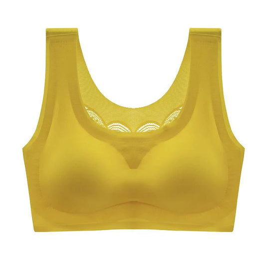 Gelber ultradünner Oversize-BH aus Eisseide, nahtlos, bequem, Damenunterwäsche.