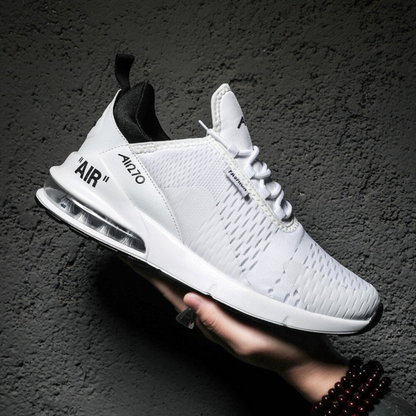 Weiße Unisex-Sneaker, atmungsaktiv, sportlich, mit Luftpolstersohle, ideal für Freizeit und Sport.