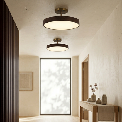 Scandinavian Wood-Look Ceiling Light with Gold-Tone Frame, LED Semi-Flush Mount 6