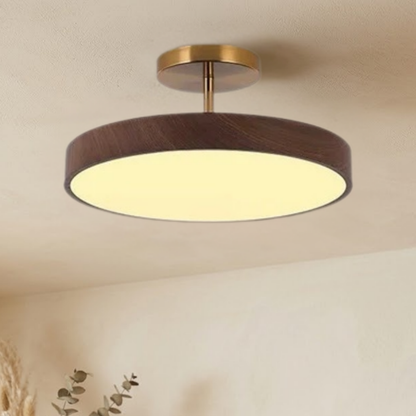 Scandinavian Wood-Look Ceiling Light with Gold-Tone Frame, LED Semi-Flush Mount 3