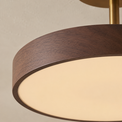 Scandinavian Wood-Look Ceiling Light with Gold-Tone Frame, LED Semi-Flush Mount 8