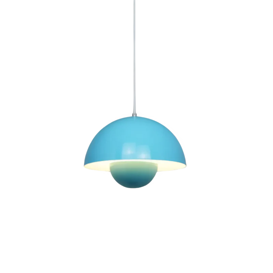 Blaue Pendelleuchte, halbkugelförmig, modernes Design, Innenbeleuchtung, Metall, E27-Fassung.