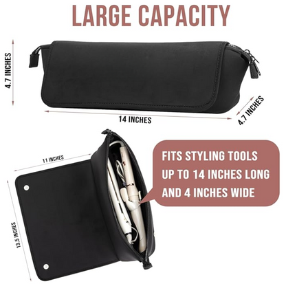 Schwarze Kosmetiktasche, große Kapazität, 14 Zoll, für Styling-Tools, Reißverschluss.