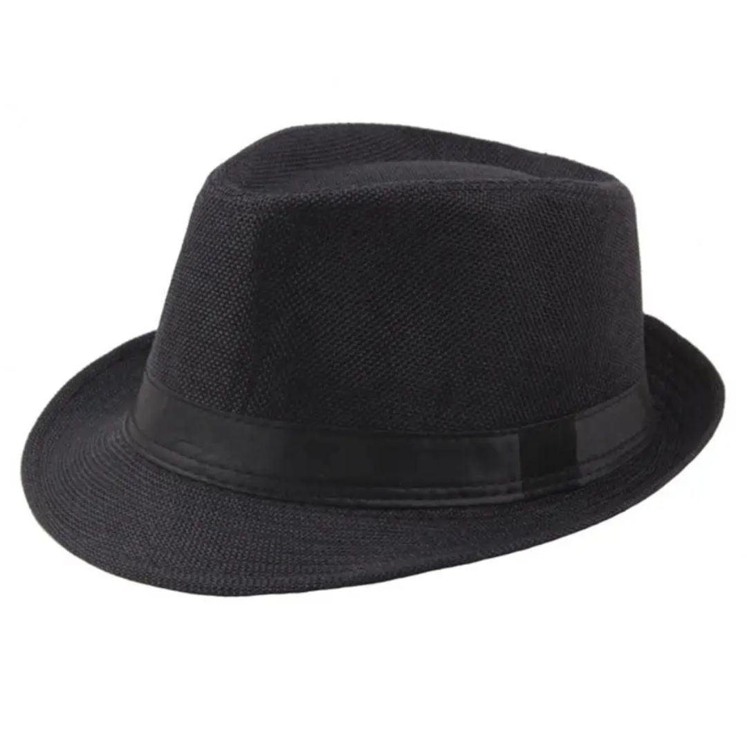 Schwarzer Fedora-Hut aus Filz mit breiter Krempe, elegantes Accessoire für Herrenmode.