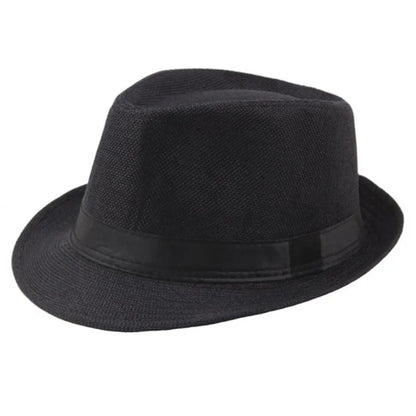 Schwarzer Fedora-Hut aus Filz mit breiter Krempe, elegantes Accessoire für Herrenmode.