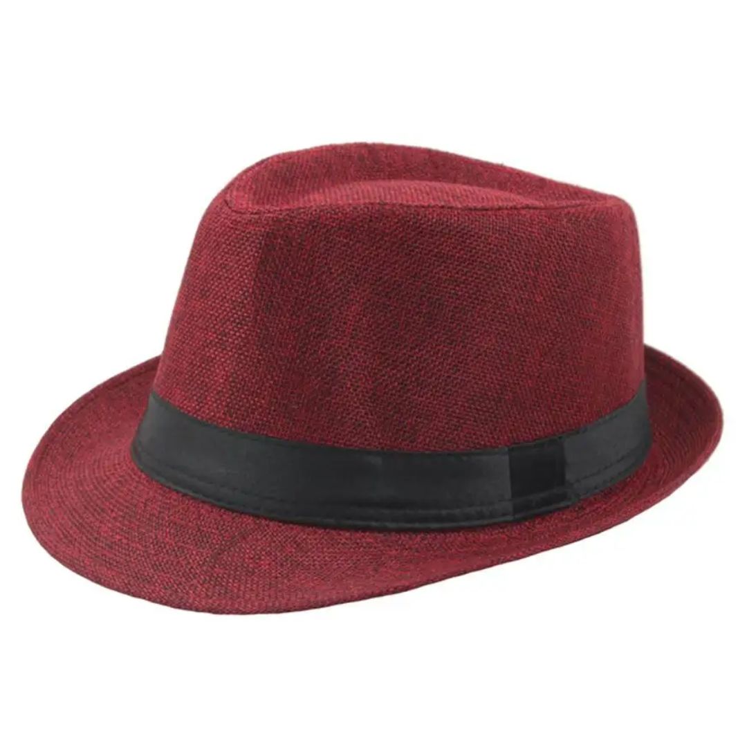 Roter Fedora-Hut aus Filz mit schwarzem Band, stilvoller Herren-Accessoire, modisch und elegant.