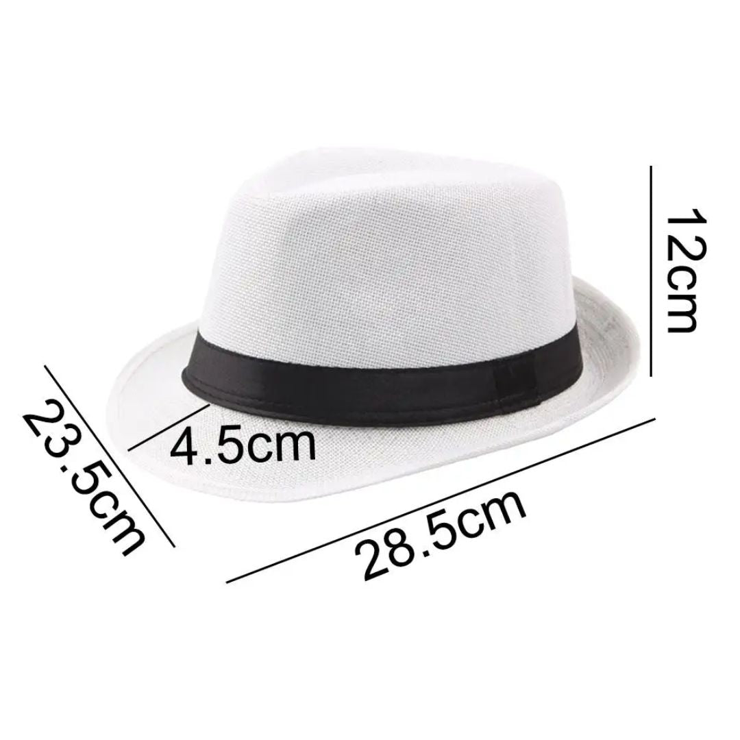 Weißer Fedora-Hut mit schwarzem Band, Maße: 28,5x23,5x12 cm, stilvoller Sommerhut.