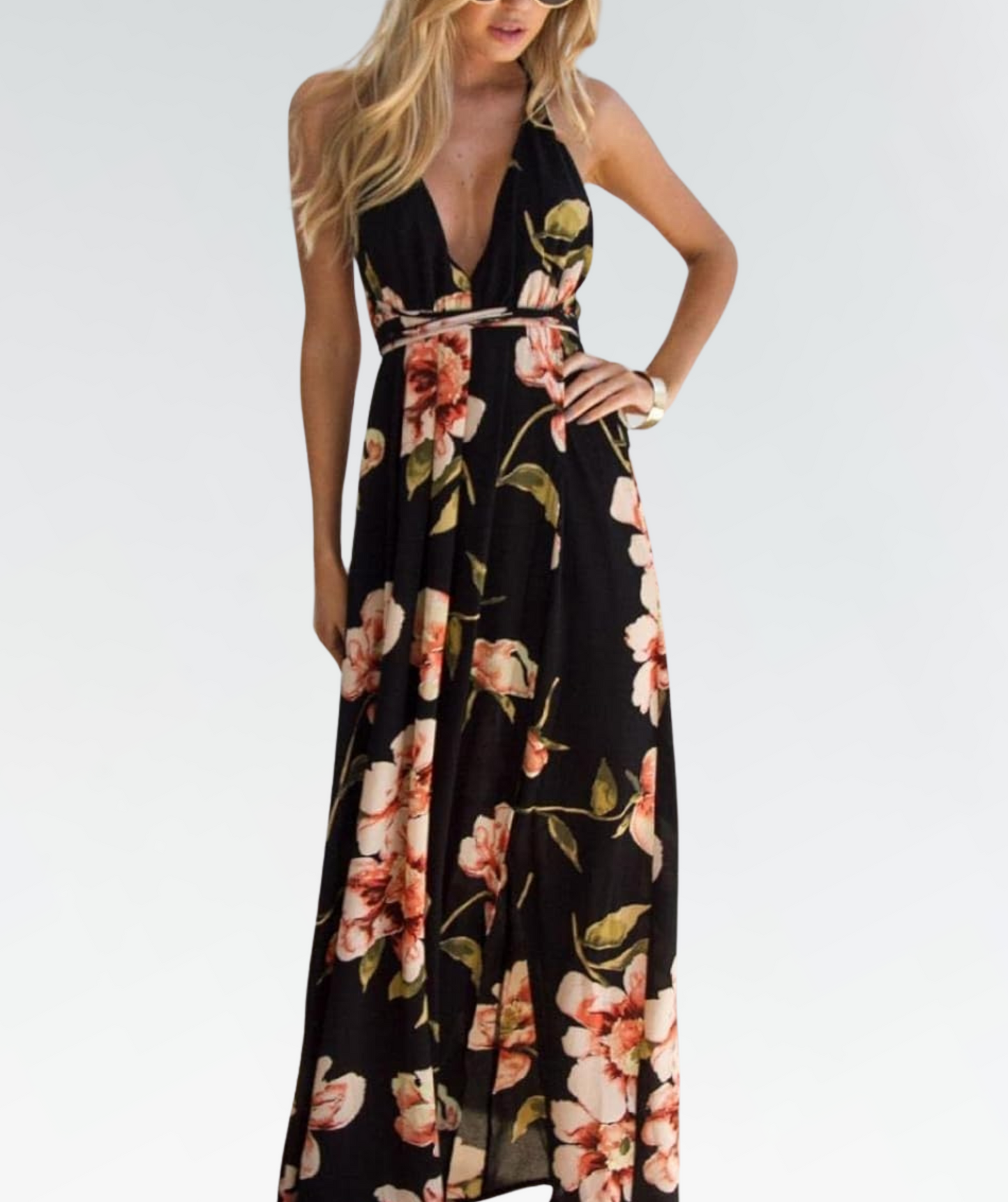 Schwarzes Sommerkleid mit Blumenmuster und lockerem Schnitt – Mayra