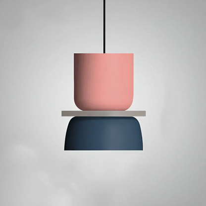 Moderne Hängelampe, rosa und blau, minimalistisches Design, Wohnzimmerbeleuchtung, Metall.