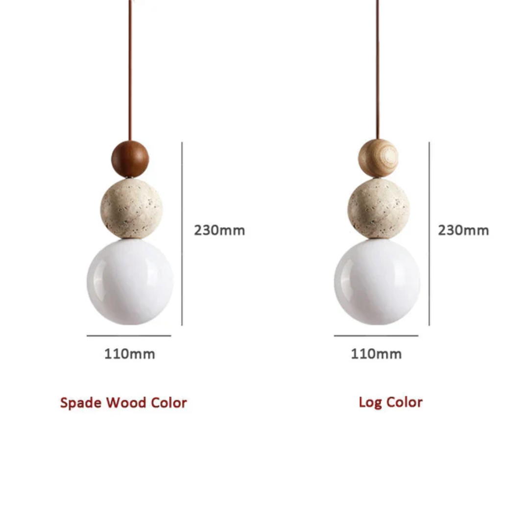 Moderne Pendelleuchte aus Holz und Glas, 230mm, Spade Wood und Log Farbe, skandinavisches Design.