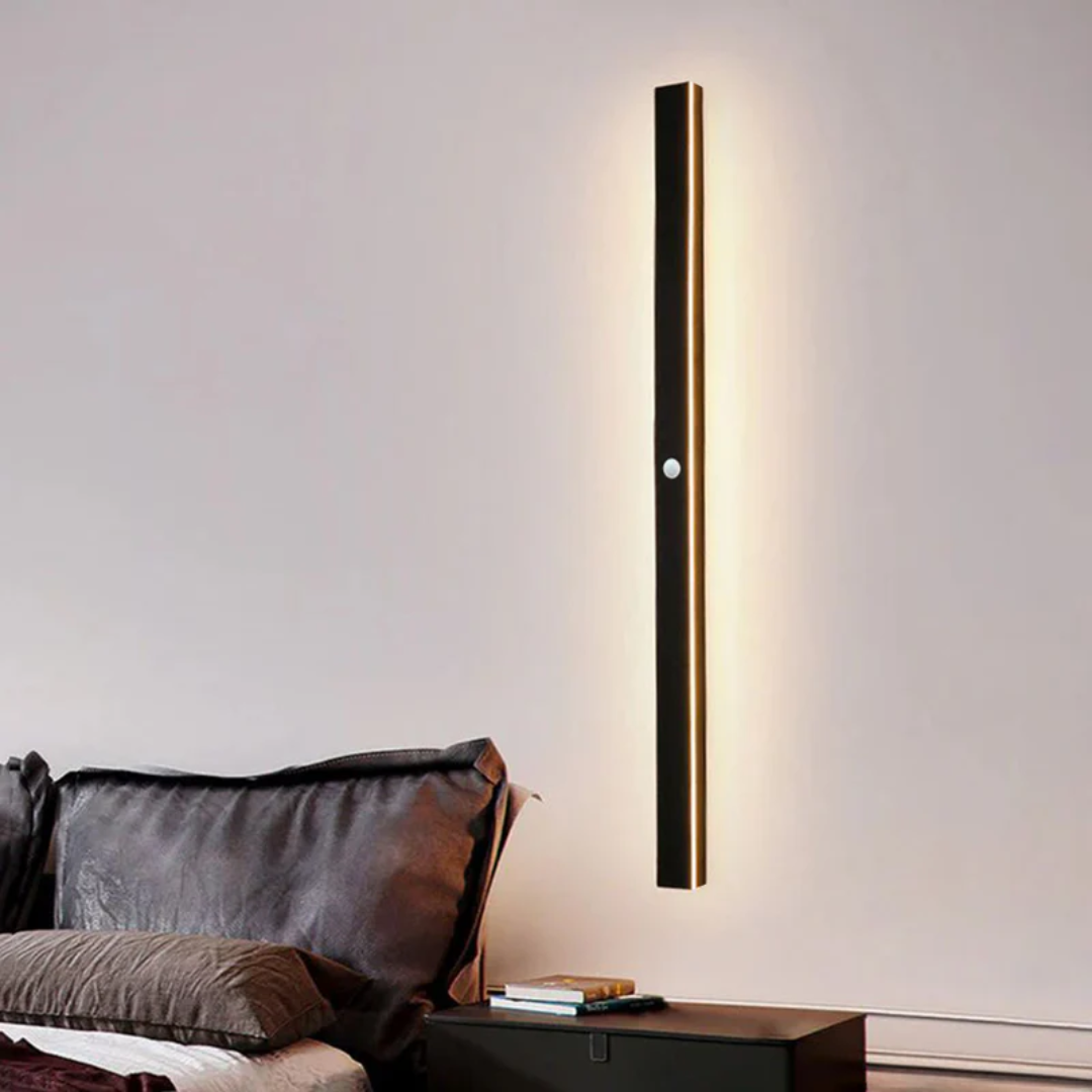 Schwarze LED-Wandleuchte, modern, vertikal, Schlafzimmerbeleuchtung, energiesparend.