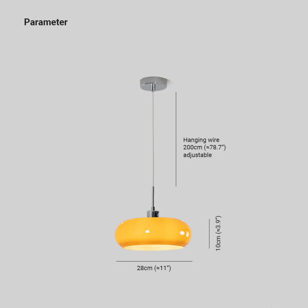 Gelbe Pendelleuchte, verstellbar, 28cm Durchmesser, modernes Design, Innenbeleuchtung.