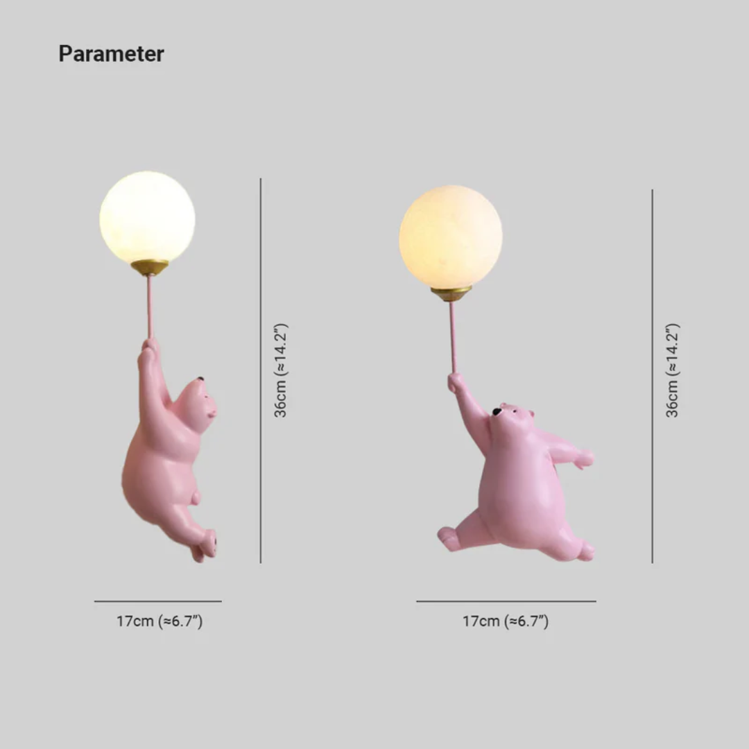 Rosa Bärenlampe, hängend, 39cm, LED, Kinderzimmer-Dekoration, verspieltes Design.