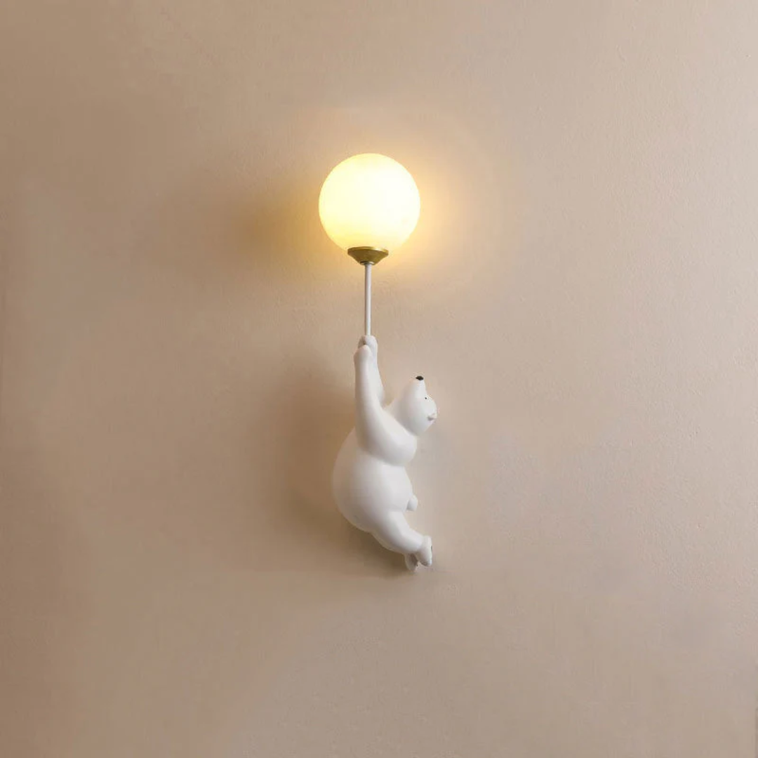 Weiße Bären-Wandleuchte, modernes Design, warmes Licht, dekorative Innenbeleuchtung.