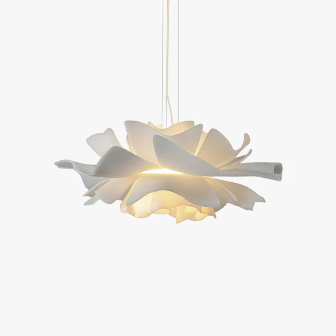 Moderne weiße Pendelleuchte, blütenförmig, energiesparend, für Wohnzimmer oder Esszimmer.