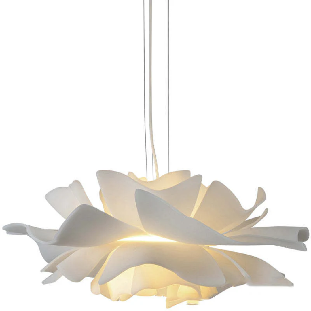 Weiße Designer-Hängelampe, blütenförmig, modernes Interieur, energiesparend, Wohnzimmerbeleuchtung.