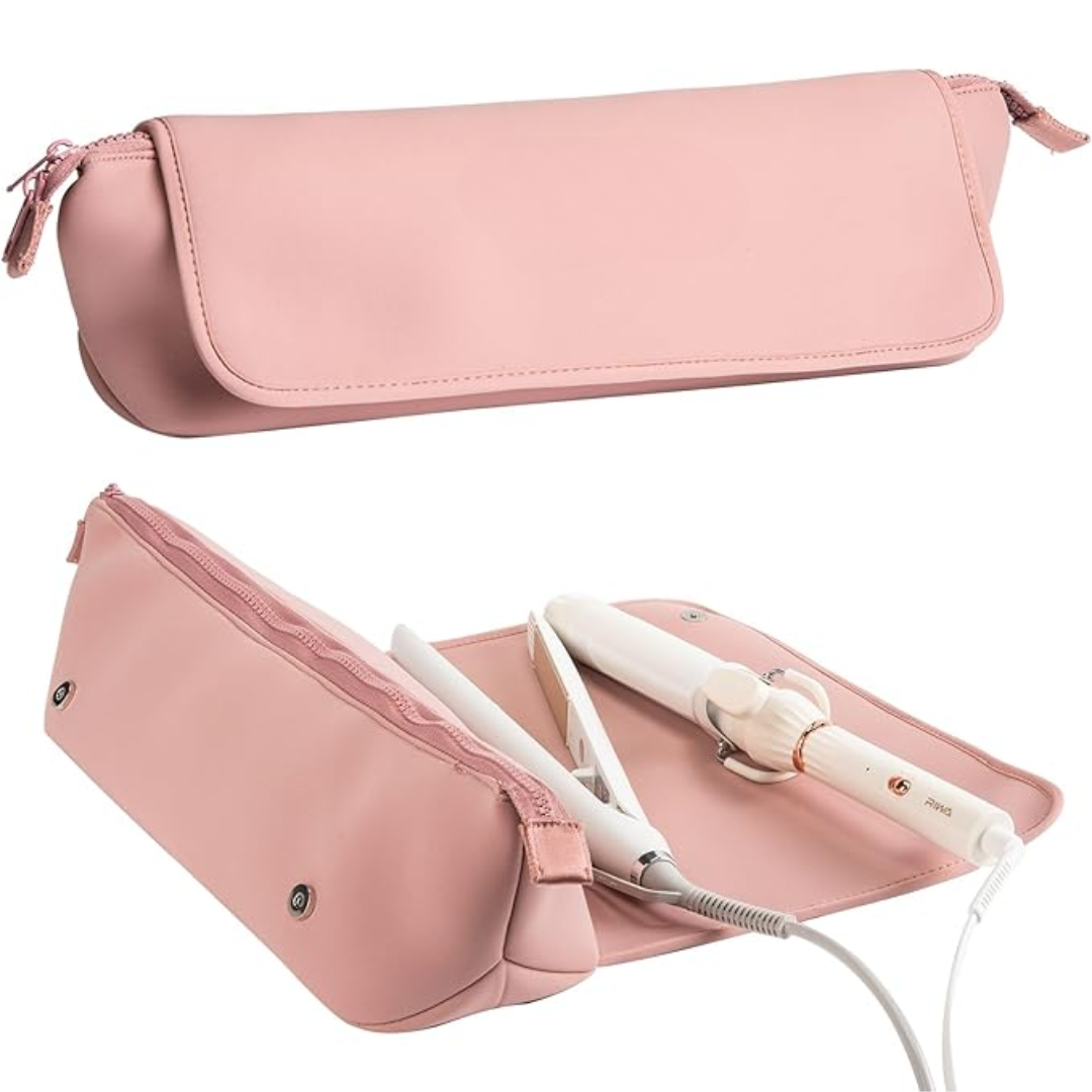 Rosa Hitzeschutz-Tasche für Haarglätter, Reiseetui, hitzebeständig, stilvoll, praktisch.
