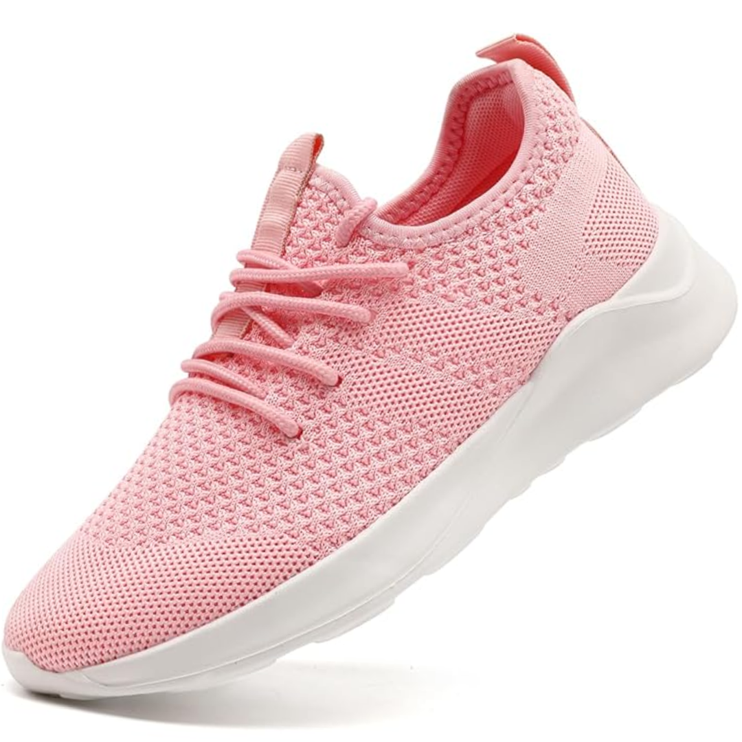 Rosa Damen-Sneaker, atmungsaktiv, Strickmaterial, sportlich, bequem, modisch.