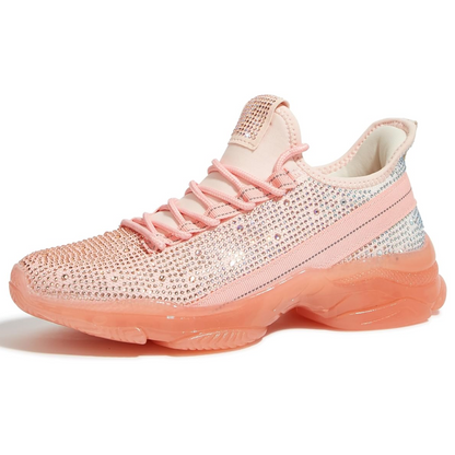 Rosa Sneaker mit Strasssteinen, Damen, modisch, glitzernd, bequeme Sportschuhe.