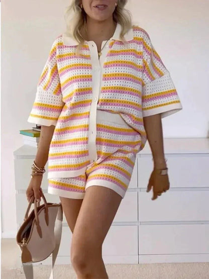 Gestreiftes Damen-Sommer-Set mit Top und Shorts – Faye