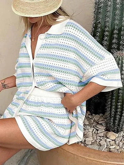 Gestreiftes Damen-Sommer-Set mit Top und Shorts – Faye