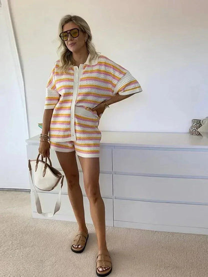 Gestreiftes Damen-Sommer-Set mit Top und Shorts – Faye