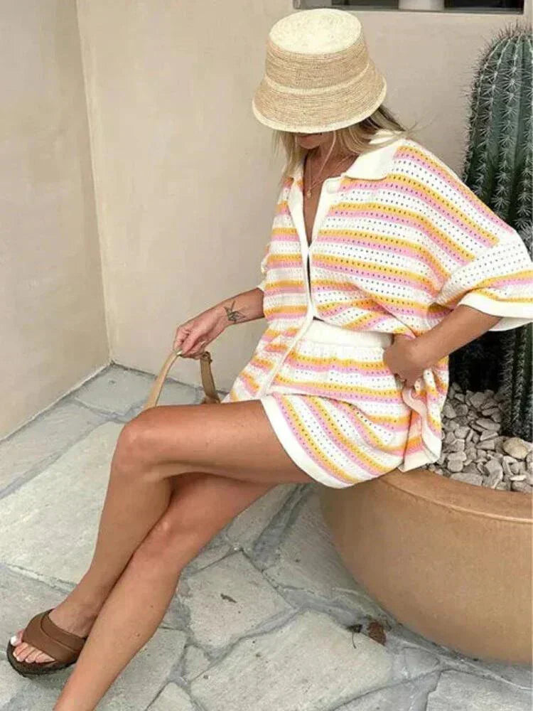 Gestreiftes Damen-Sommer-Set mit Top und Shorts – Faye