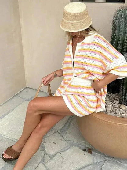 Gestreiftes Damen-Sommer-Set mit Top und Shorts – Faye