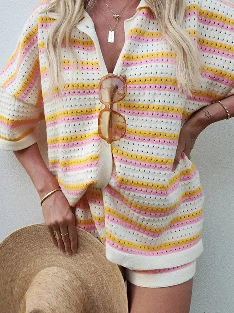 Gestreiftes Damen-Sommer-Set mit Top und Shorts – Faye